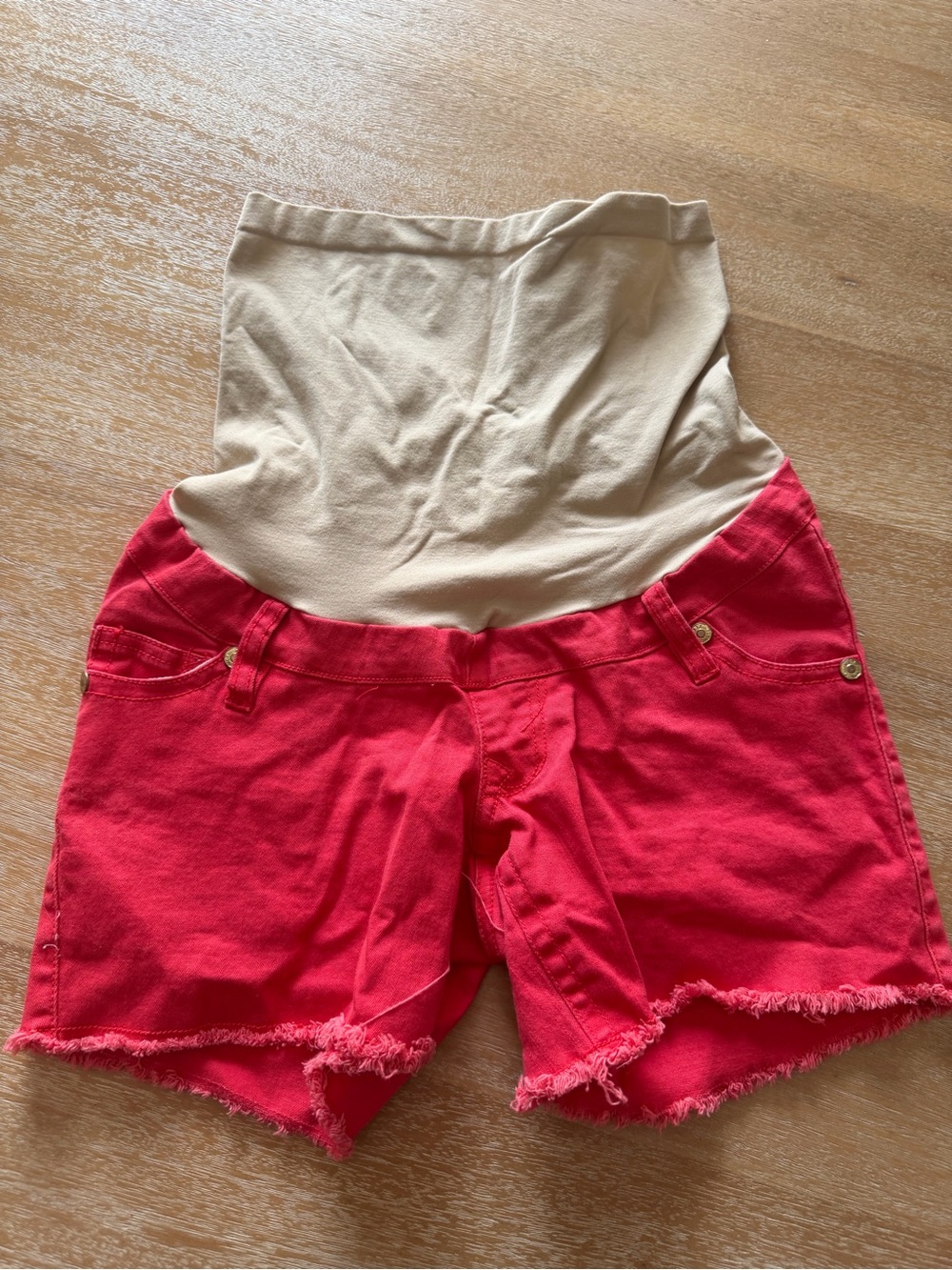 Maternity Red Shorts with Beige Support Belly band